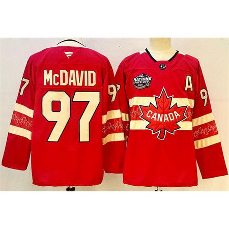 Men's Canada #97 Connor McDavid Red 2025 4 Nations Face-Off Premium With A Patch Stitched Jersey
