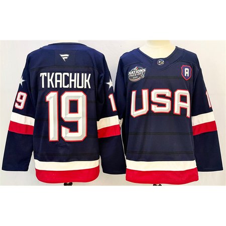 Youth USA #19 Matthew Tkachuk Navy 2025 With A Patch 4 Nations Face-Off Stitched Jersey