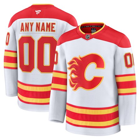 Men's Calgary Flames White Away Premium Custom Jersey