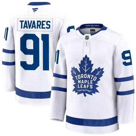 Men's Toronto Maple Leafs #91 John Tavares White Away Premium Player Jersey