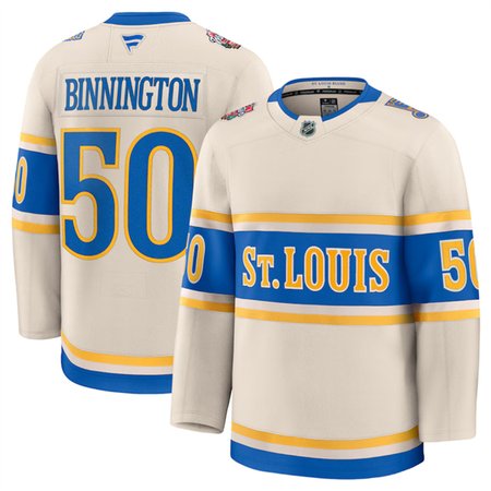 Men's St. Louis Blues #50 Jordan Binnington Cream 2024-25 Winter Classic Stitched Hockey Premium Jersey