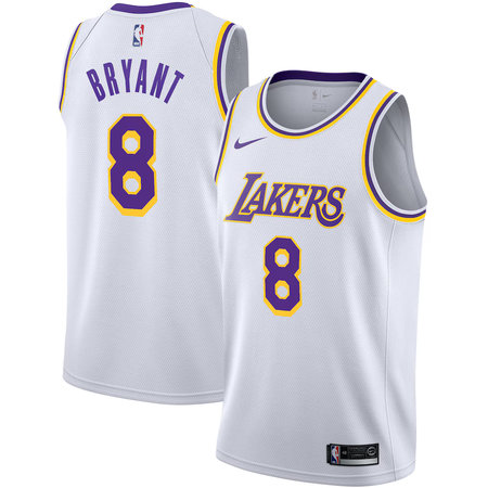 Men's Los Angeles Lakers #8 Kobe Bryant White Association Edition Swingman Jersey