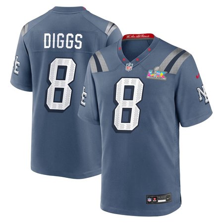 Men's New England Patriots #8 Stefon Diggs Blue Super Bowl LX Patch Rivalries Collection Game Jersey