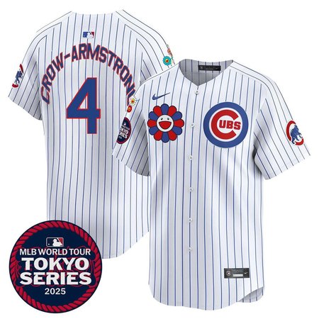 Men's Chicago Cubs #4 Pete Crow-Armstrong White Tokyo 2025 Cool Base Stitched Baseball Jersey