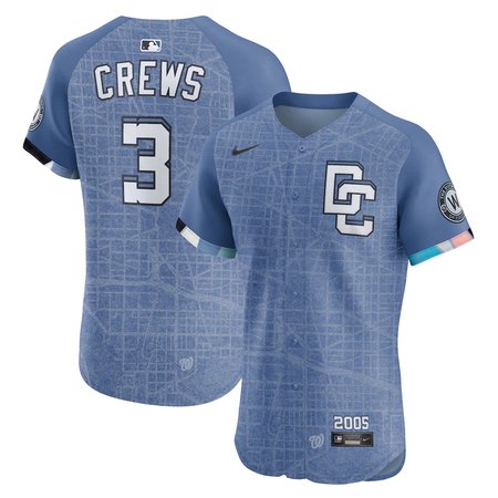 Youth Washington Nationals #3 Dylan Crews Nike Blue 2025 City Connect Elite Jersey