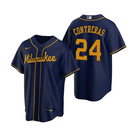 Men's Milwaukee Brewers #24 William Contreras Nike Navy Home Replica Jersey