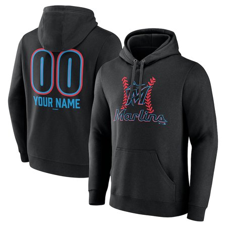 Men's Miami Marlins Name & Number Custom Fastball Pullover Black Hoodie