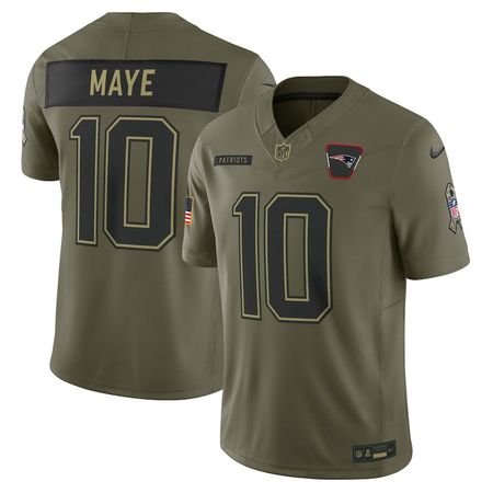 Men's New England Patriots #10 Drake Maye Nike Olive 2025 Salute to Service Limited Jersey