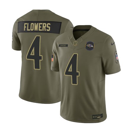 Men's Baltimore Ravens #4 Zay Flowers Nike Olive 2025 Salute to Service Retired Limited Jersey