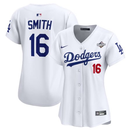 Women's Los Angeles Dodgers #16 Will Smith Nike White 2025 World Series Home Limited Jersey