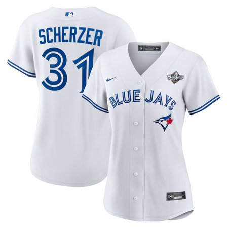 Women's Toronto Blue Jays #31 Max Scherzer Nike White 2025 World Series Home Replica Player Jersey