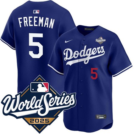 Men's Los Angeles Dodgers #5 Freddie Freeman Nike Royal 2025 World Series Home Limited Jersey