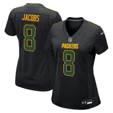 Women's Green Bay Packers #8 Josh Jacobs Nike Carbon Black Fashion Game Jersey